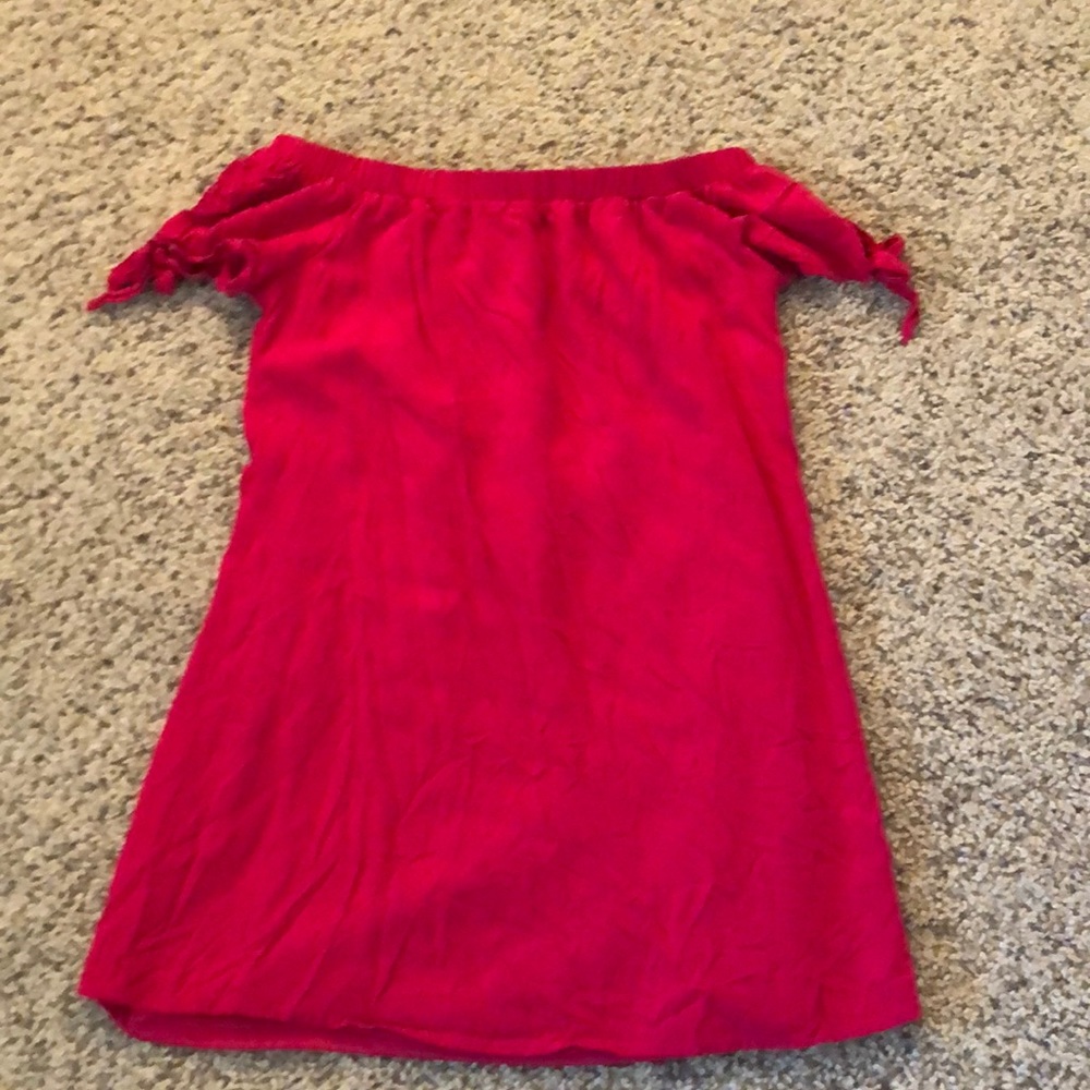 A cute pink, off the shoulder dress!